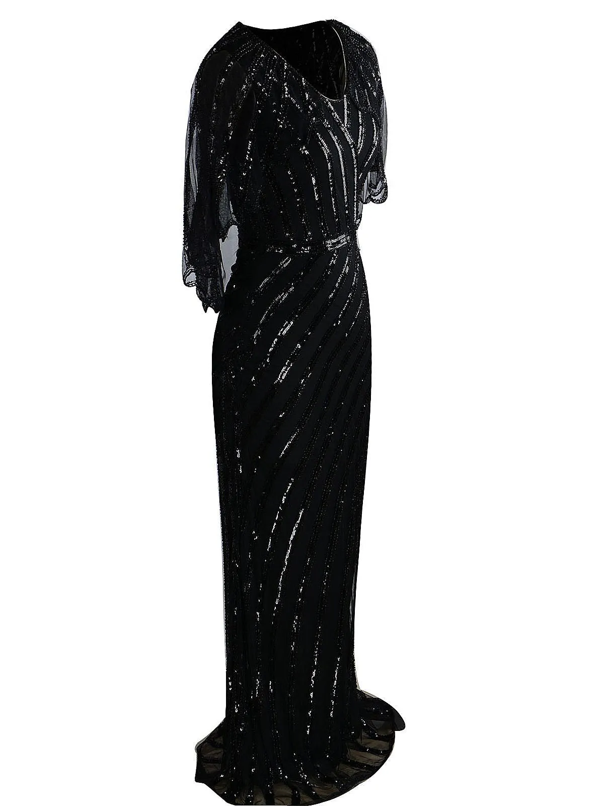 1920s Mesh Sequined Cape Maxi Dress