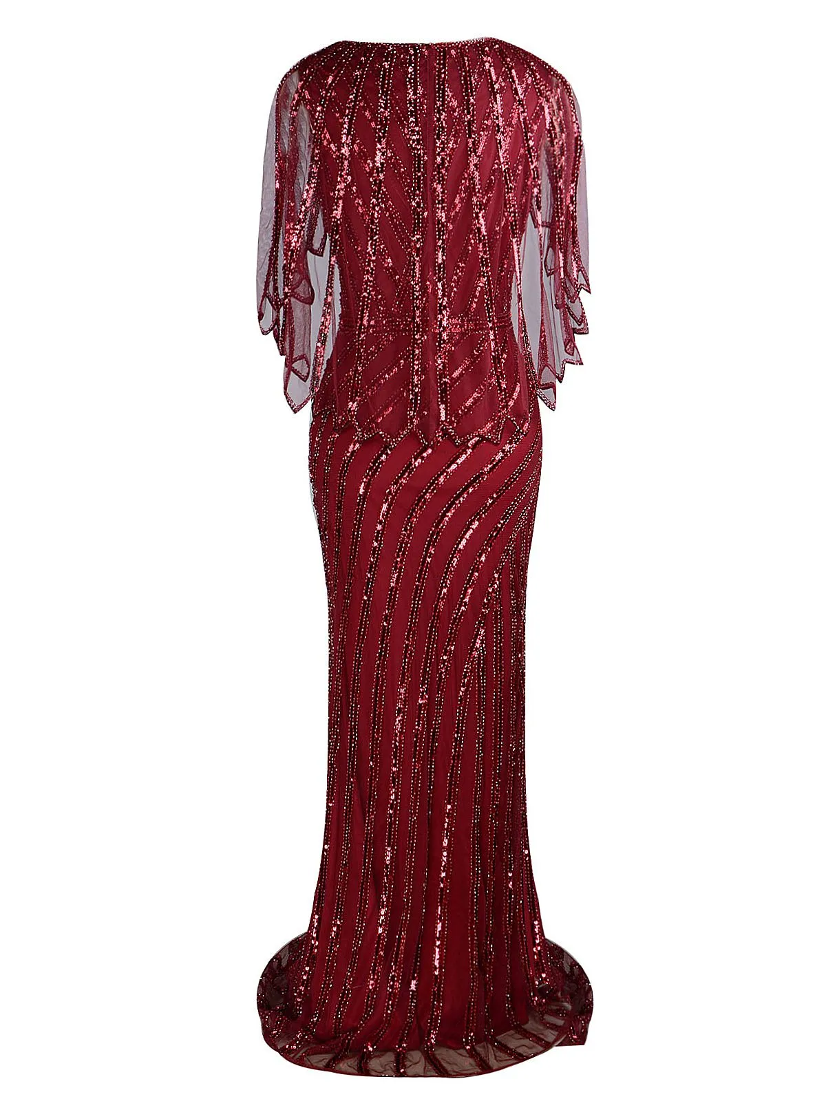 1920s Mesh Sequined Cape Maxi Dress