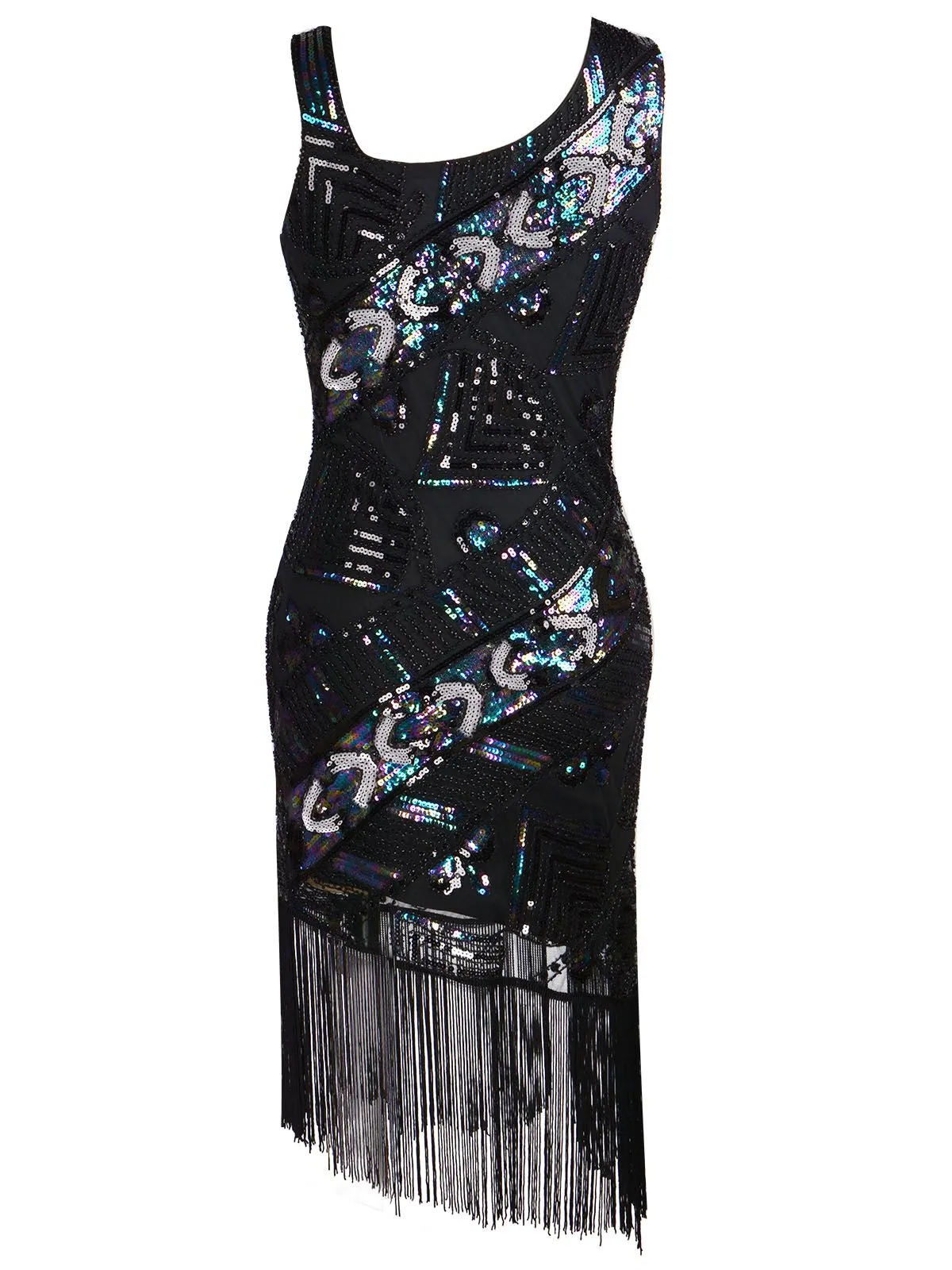 1920s Sequined Tassel  Asymmetrical Dress