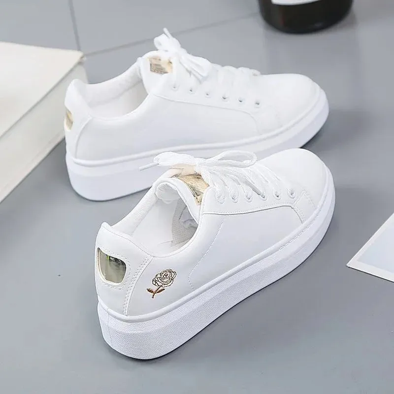 2024 Women Casual Shoes New Spring  White Sneakers Breathable Flower Lace-Up Women Sneakers Women Shoes Fashion Embroidered