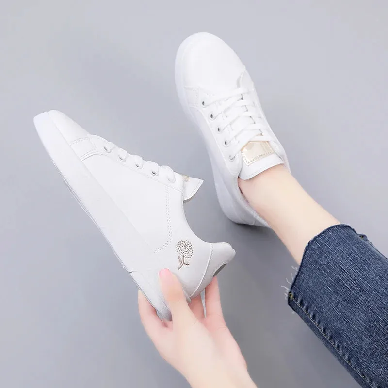 2024 Women Casual Shoes New Spring  White Sneakers Breathable Flower Lace-Up Women Sneakers Women Shoes Fashion Embroidered