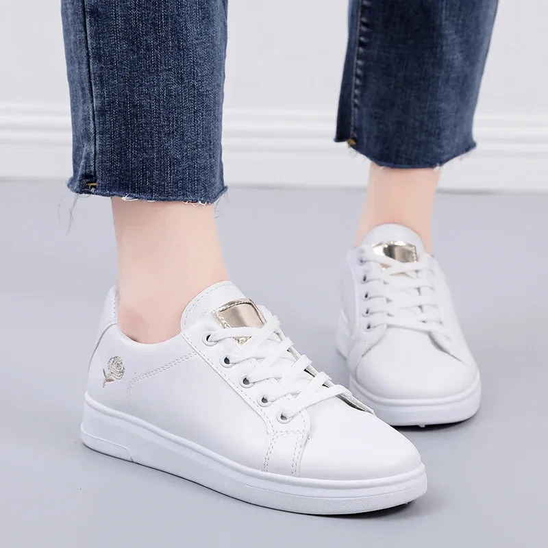 2024 Women Casual Shoes New Spring  White Sneakers Breathable Flower Lace-Up Women Sneakers Women Shoes Fashion Embroidered