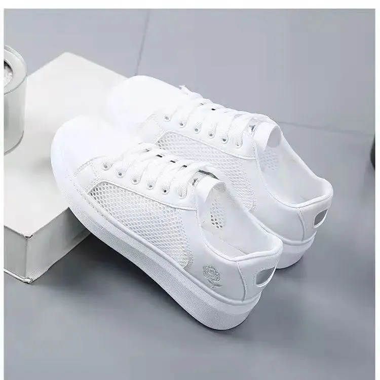 2024 Women Casual Shoes New Spring  White Sneakers Breathable Flower Lace-Up Women Sneakers Women Shoes Fashion Embroidered