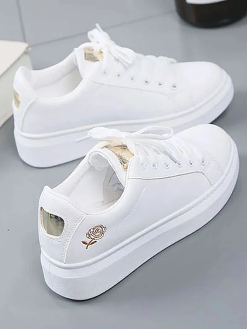 2024 Women Casual Shoes New Spring  White Sneakers Breathable Flower Lace-Up Women Sneakers Women Shoes Fashion Embroidered