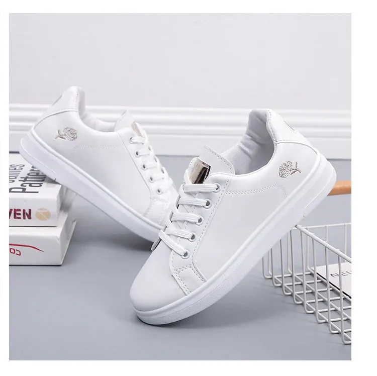 2024 Women Casual Shoes New Spring  White Sneakers Breathable Flower Lace-Up Women Sneakers Women Shoes Fashion Embroidered