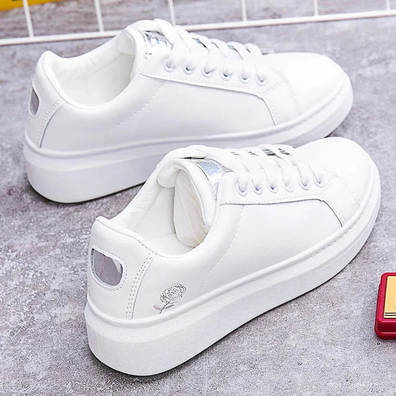 2024 Women Casual Shoes New Spring  White Sneakers Breathable Flower Lace-Up Women Sneakers Women Shoes Fashion Embroidered