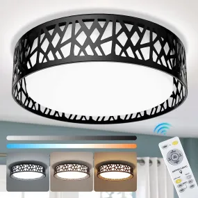 35W Dimmable LED Ceiling Light Fixture with Remote, 18.5 Inch Round Close to Ceiling Lights for Bedroom/Dining Room/Living Room/Office Lighting, Timing, 3000K-6000K, 3 Color Changeable