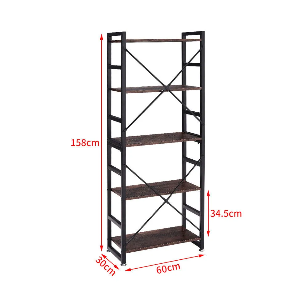 5-Tier Open Book Shelf Home Office Rustic Brown Display Storage Rack