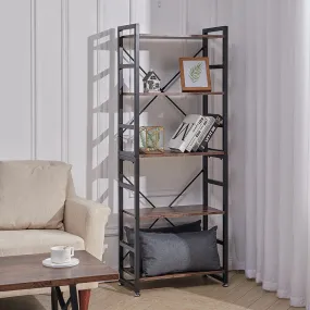 5-Tier Open Book Shelf Home Office Rustic Brown Display Storage Rack