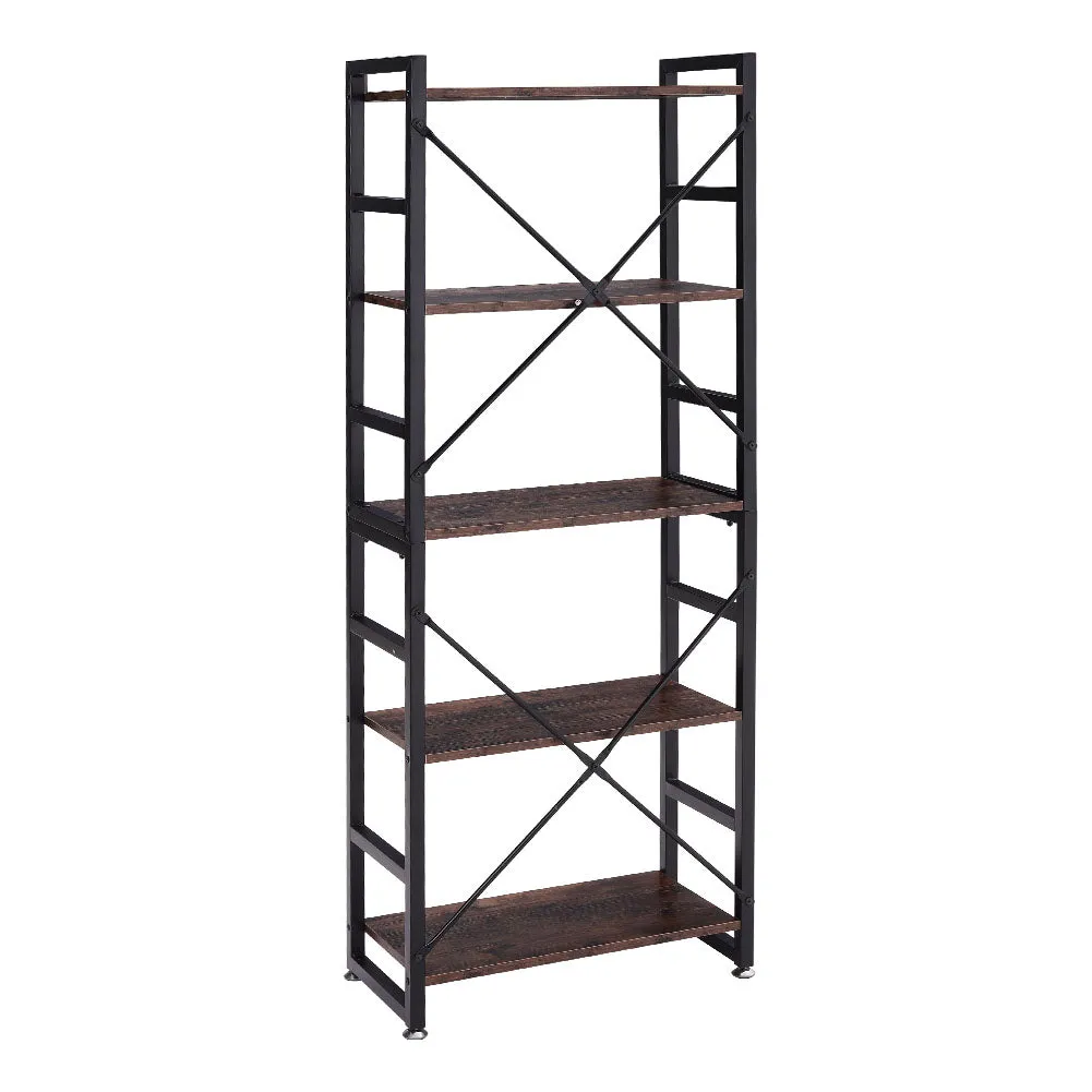 5-Tier Open Book Shelf Home Office Rustic Brown Display Storage Rack