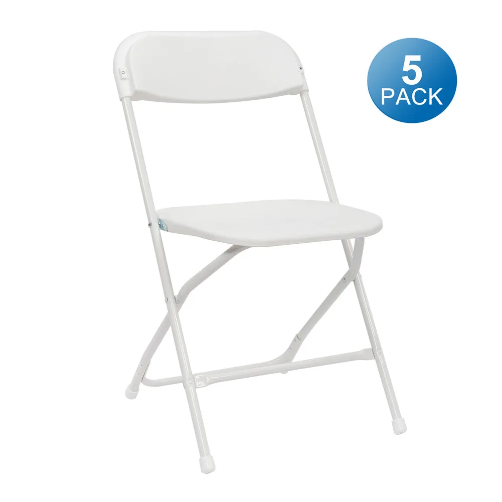 ALICIAN 5pcs Folding Chair Plastic Portable Stackable Patio Stool White