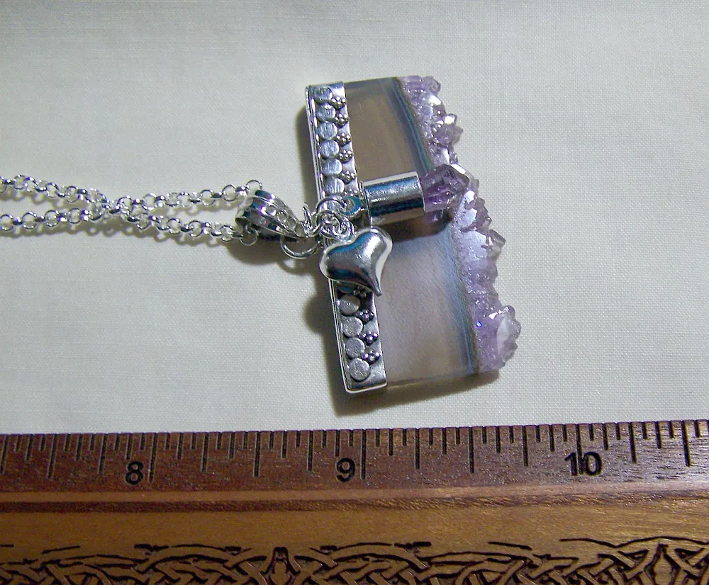 Amethyst and Fluorite Geode Druzy Slice Sterling Silver Pendant