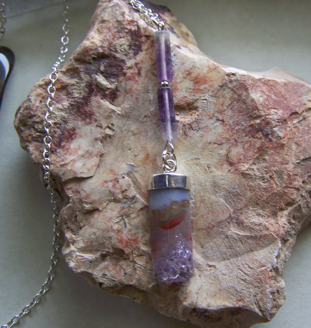 Amethyst Fluorite Geode Druzy Stalactite Pendant