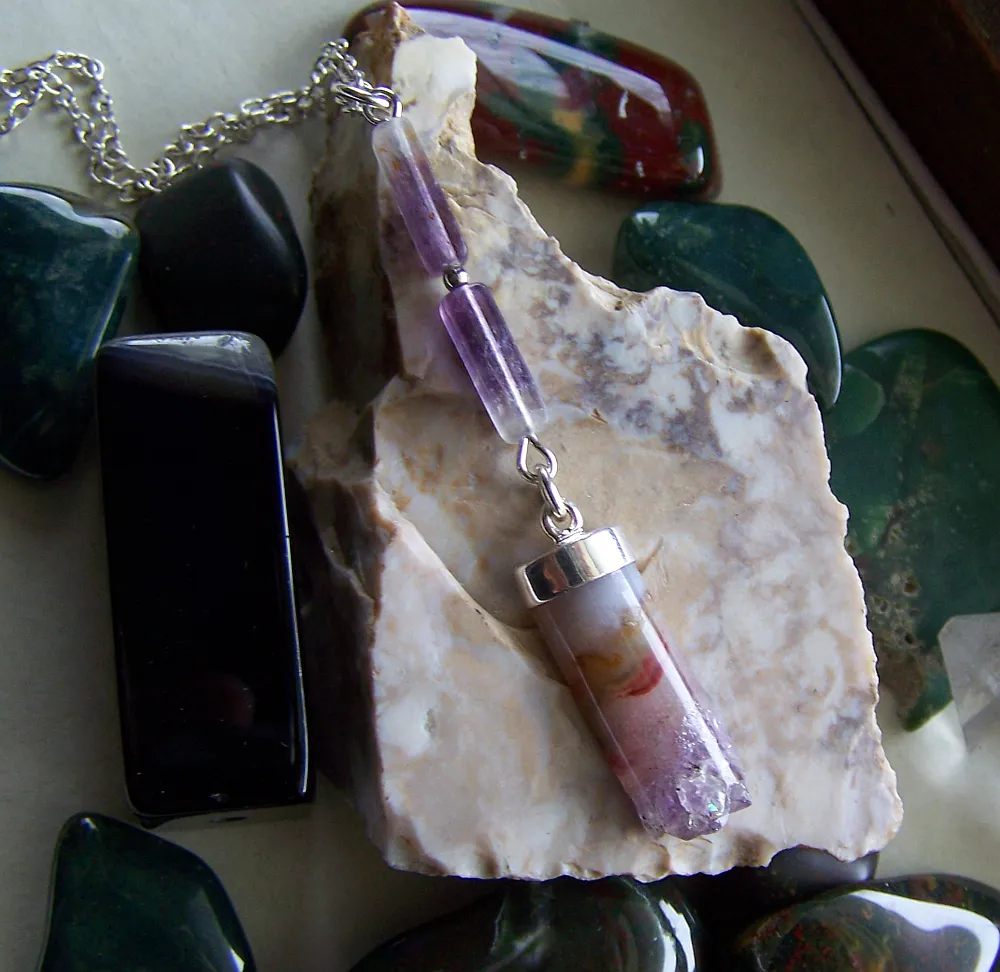 Amethyst Fluorite Geode Druzy Stalactite Pendant