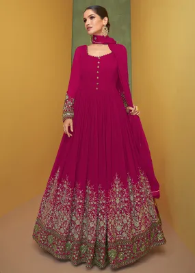 Appealing Hot Pink Wedding Embroidered Bridal Anarkali Gown