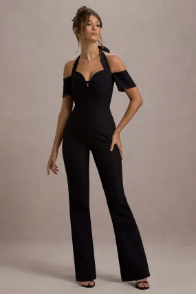 Aurea | Black Halter-Neck Flared-Leg Jumpsuit