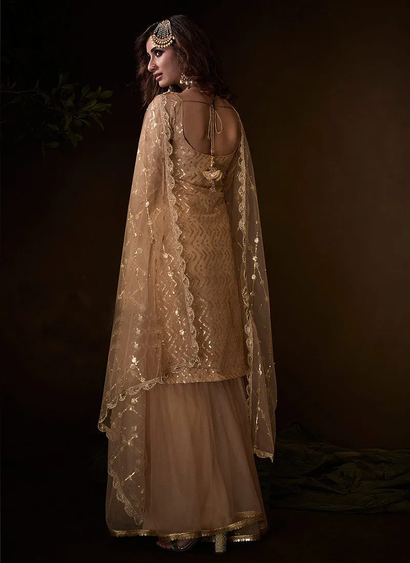 Beige Traditional Embroidered Gharara Suit