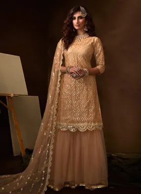 Beige Traditional Embroidered Gharara Suit