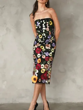 BETH 3D FLORAL SLEEVELESS MIDI DRESS