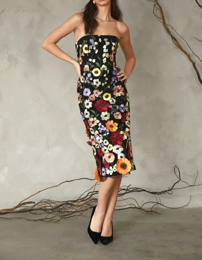 BETH 3D FLORAL SLEEVELESS MIDI DRESS