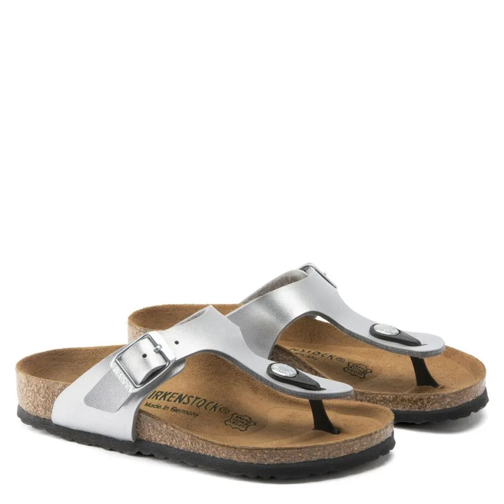 Birkenstock Kids Gizeh Birko-Flor in Silver (Narrow Width)