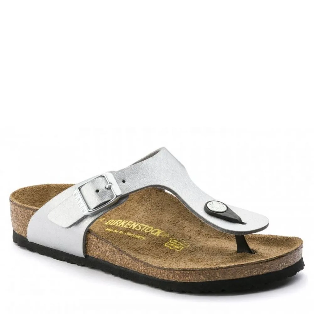 Birkenstock Kids Gizeh Birko-Flor in Silver (Narrow Width)