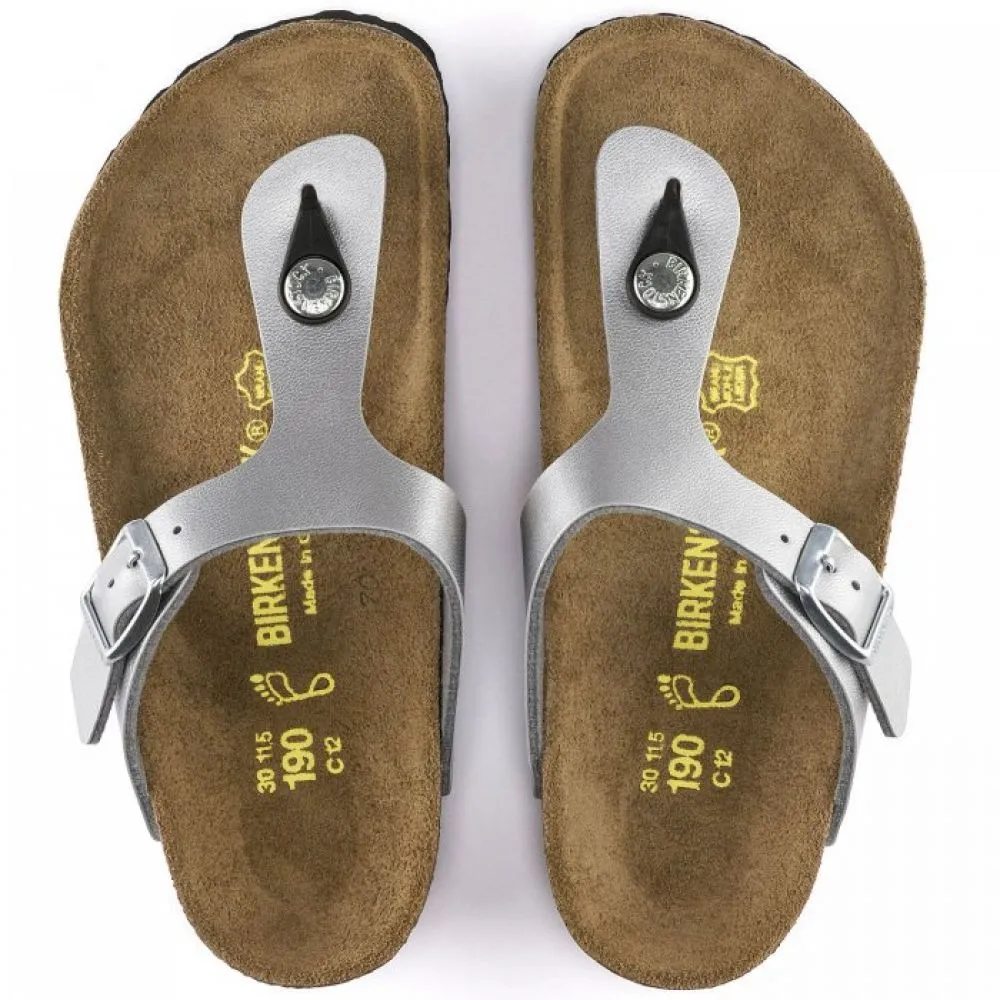 Birkenstock Kids Gizeh Birko-Flor in Silver (Narrow Width)