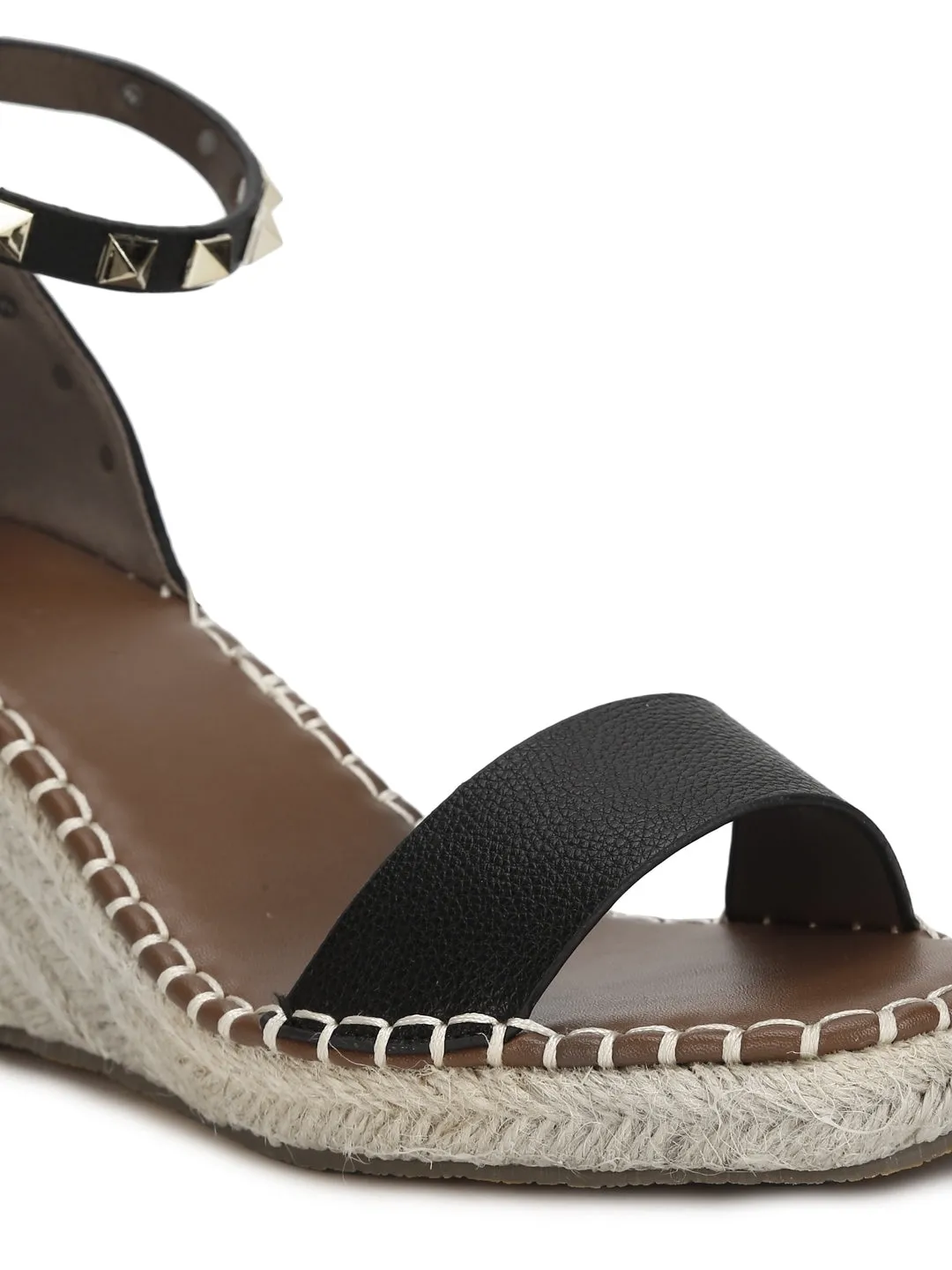 Black Pu Straped Jute Wedges