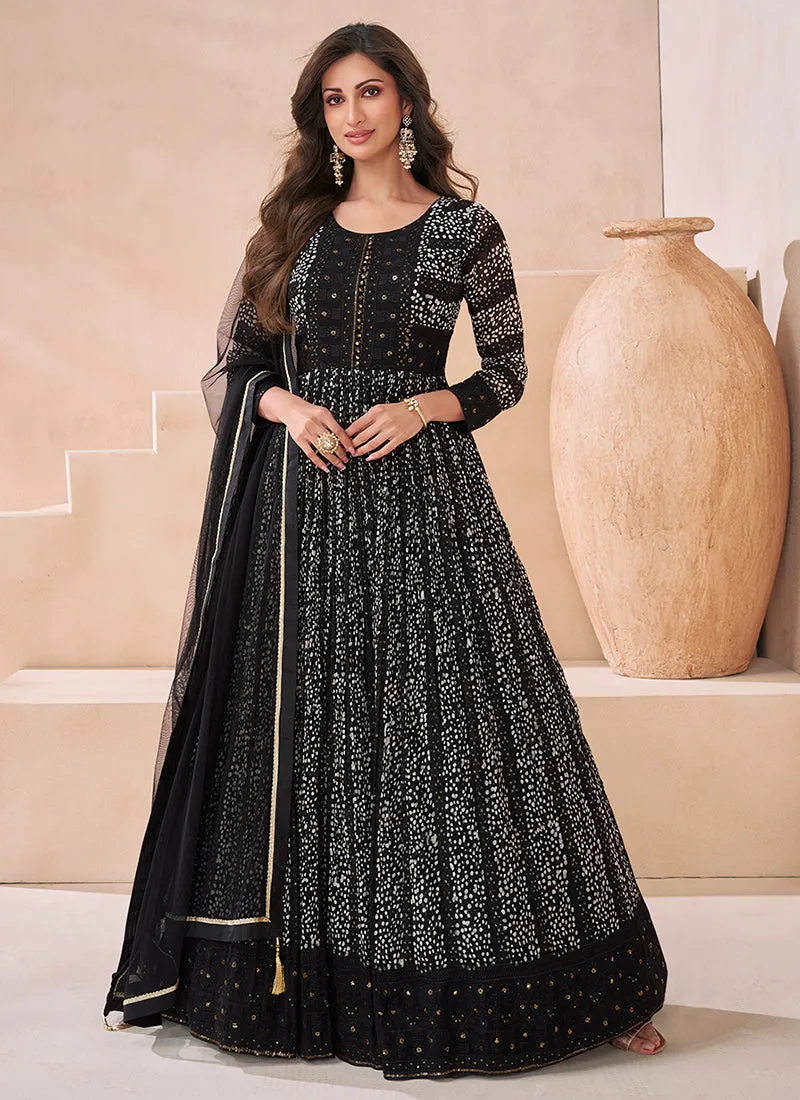 Black Traditional Embroidered Anarkali Gown Dress