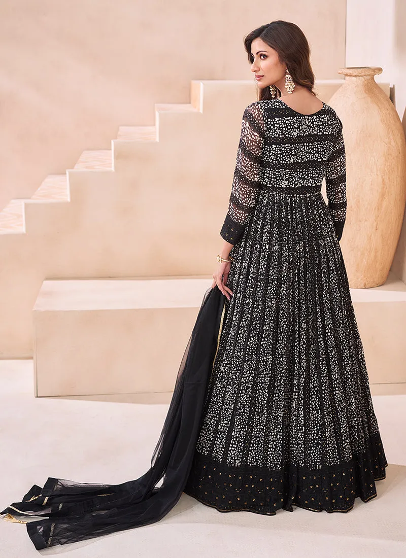 Black Traditional Embroidered Anarkali Gown Dress