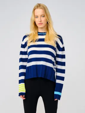 Brodie Cashmere Petrol Blue Oceana Stripe Jumper