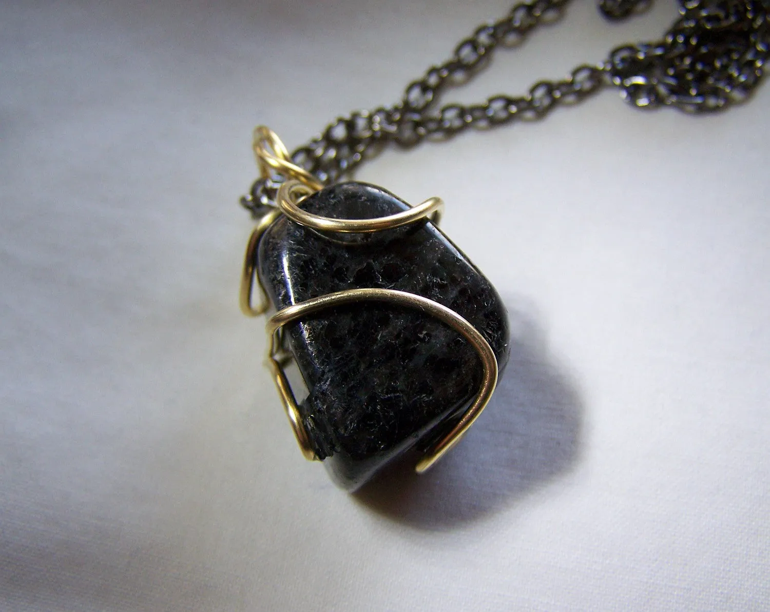 Bronzite Gabbro Wire Wrapped Natural Stone Pendant Necklace