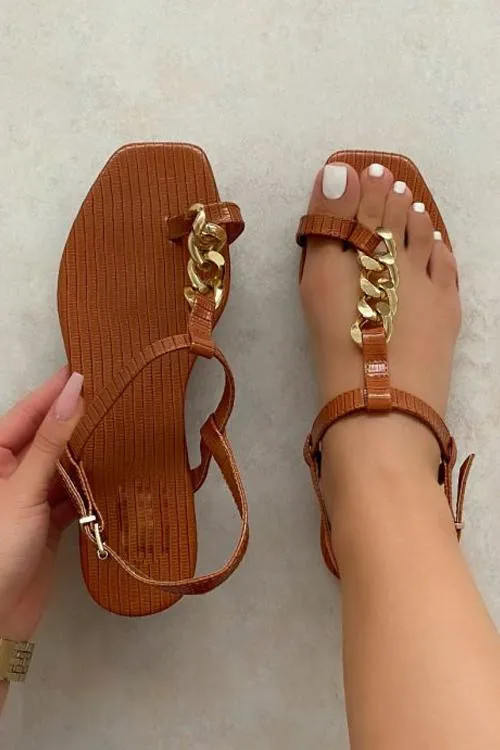 Chains T-Strap Flat Sandals