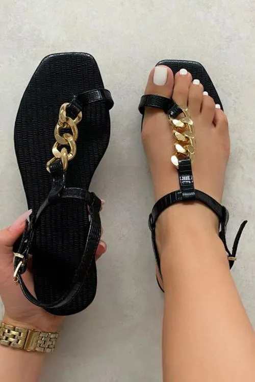 Chains T-Strap Flat Sandals