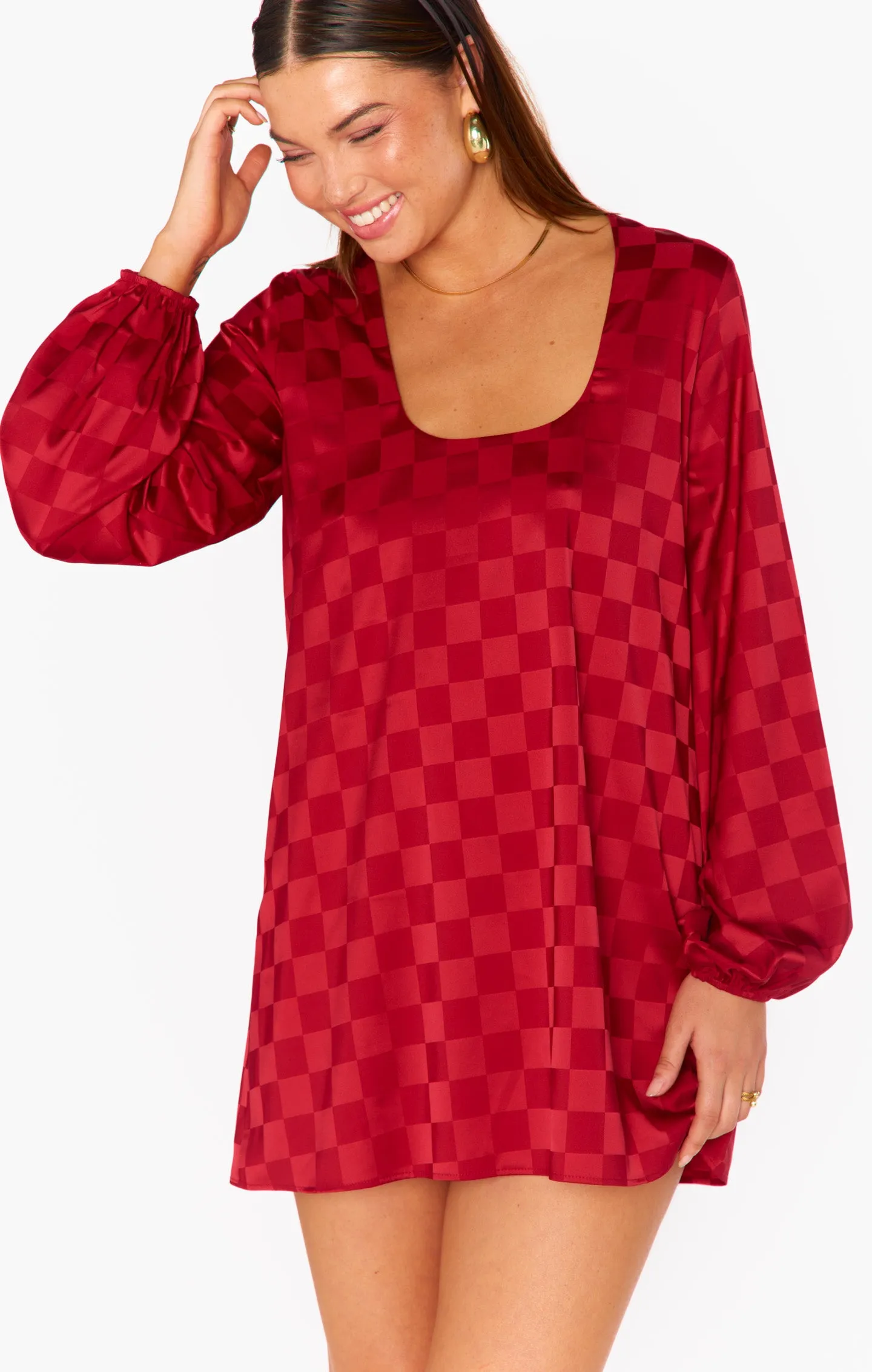 Clarabelle Dress ~ Red Checkerboard Satin