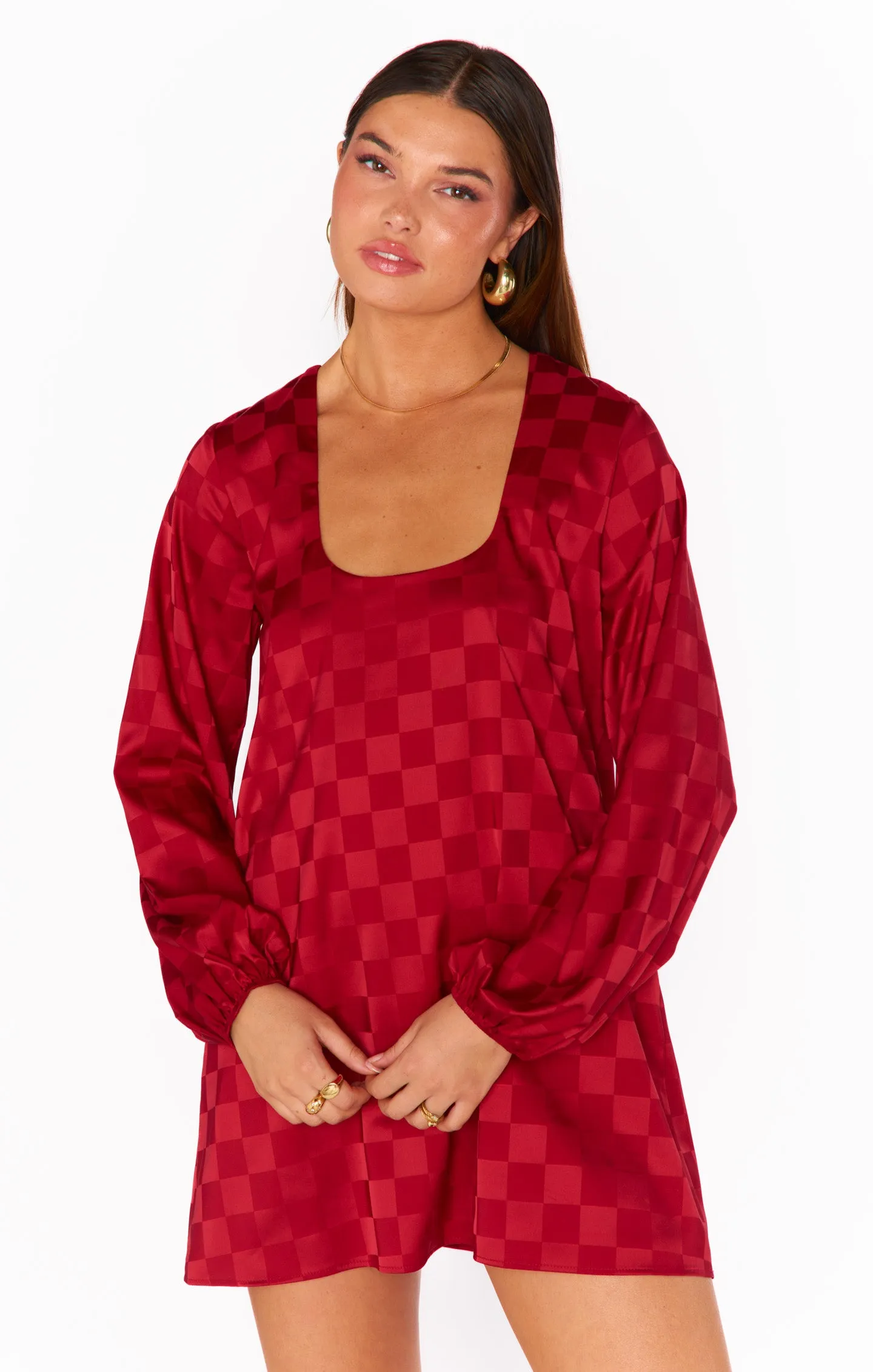 Clarabelle Dress ~ Red Checkerboard Satin