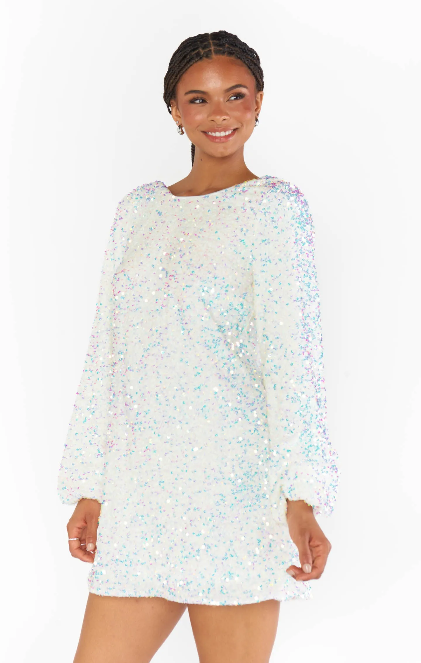 Clarabelle Dress ~ White Sparkle Sequin