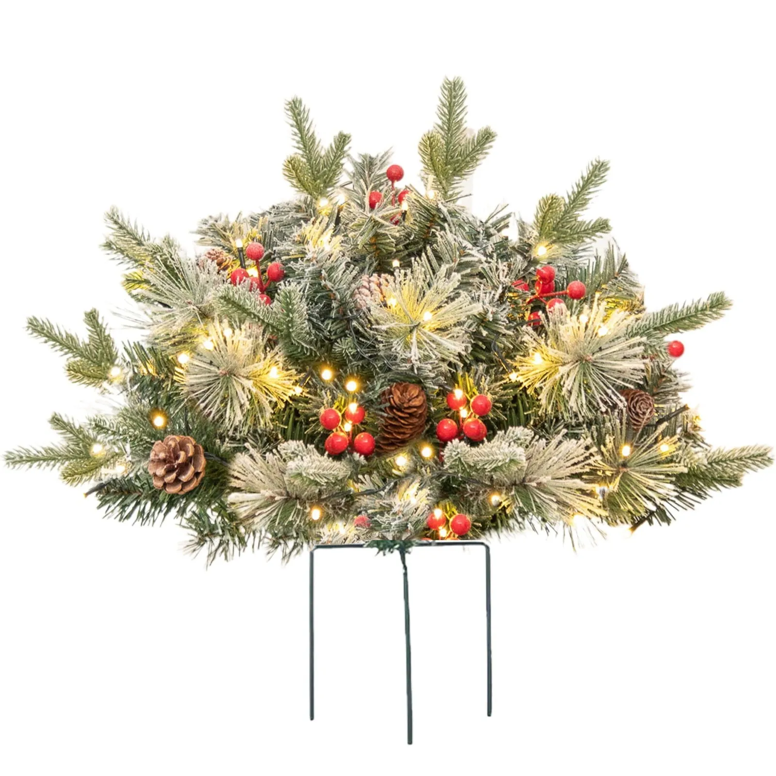 classic Topsworth Prelit Planter Bushes | Topsworth Pre-Lit Artificial Christmas Urn Filler | Christmas Tree Flocked with Mixed Decorations and Pre-Strung White LED Lights with Stand | 26 Inch A