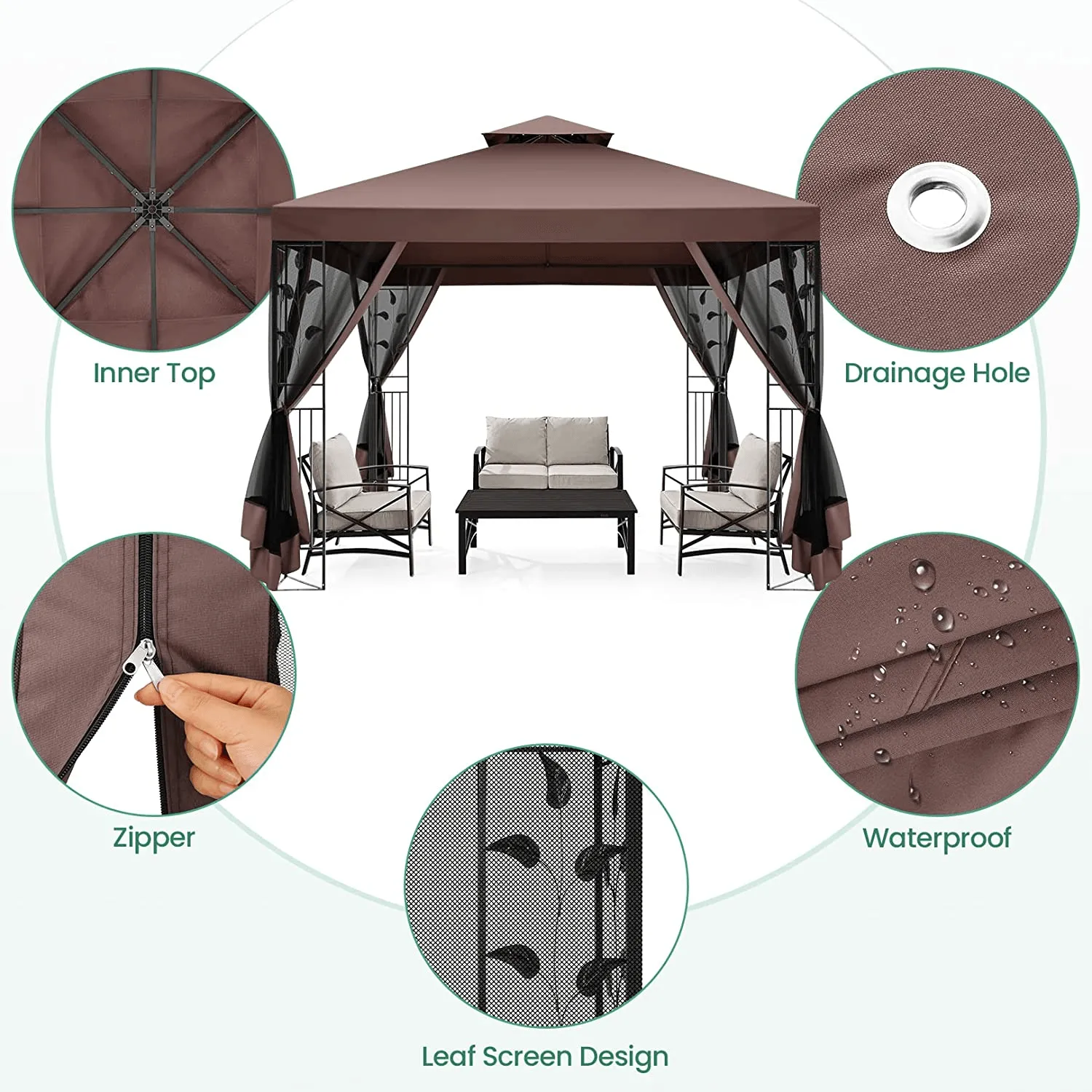 COBIZI 10x10 Outdoor Waterproof Canopy with Mosquito Netting Canopy