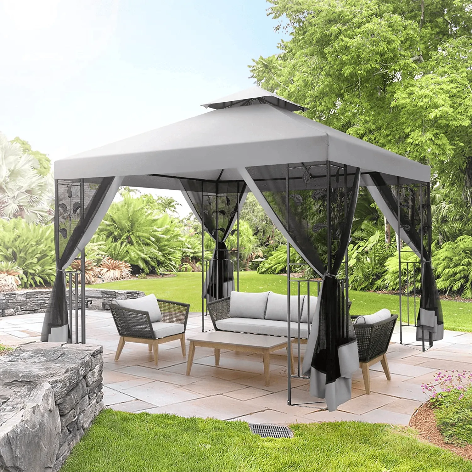 COBIZI 10x10 Outdoor Waterproof Canopy with Mosquito Netting Canopy