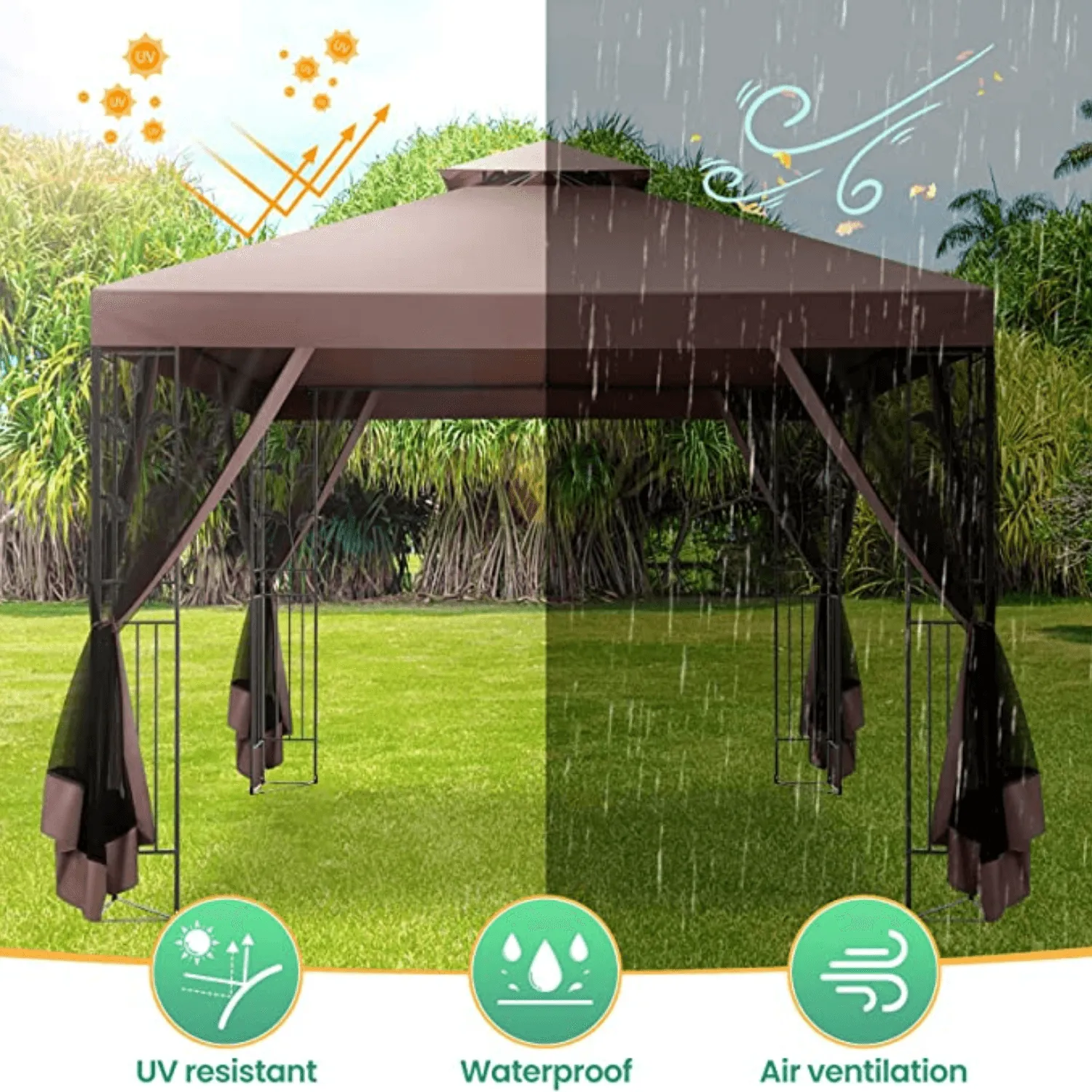 COBIZI 10x10 Outdoor Waterproof Canopy with Mosquito Netting Canopy