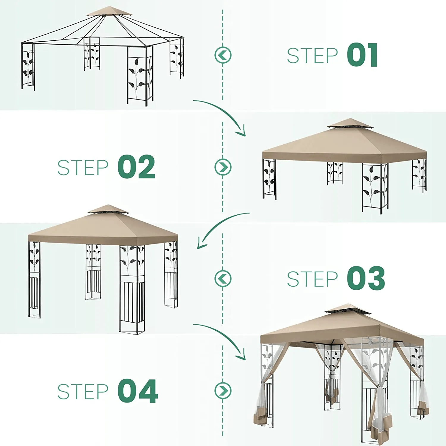 COBIZI 10x10 Outdoor Waterproof Canopy with Mosquito Netting Canopy