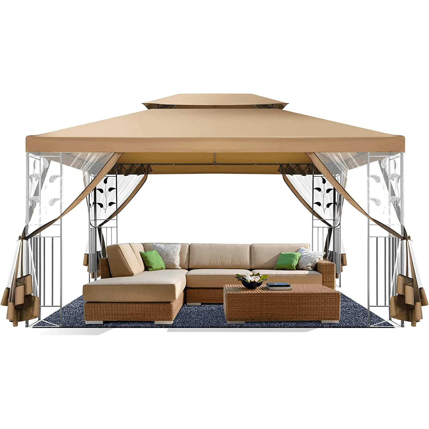 COBIZI 10x13 Outdoor Gazebo with Leaf Screen Steel Frame and Mosquito Netting