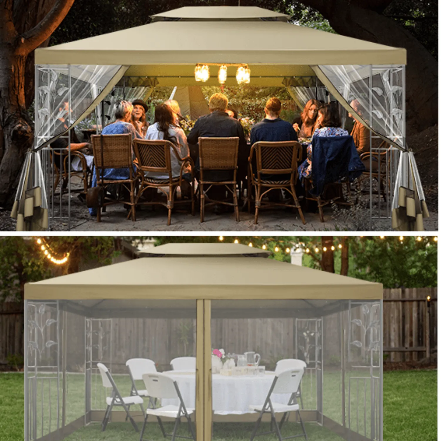 COBIZI 10x13 Outdoor Gazebo with Leaf Screen Steel Frame and Mosquito Netting