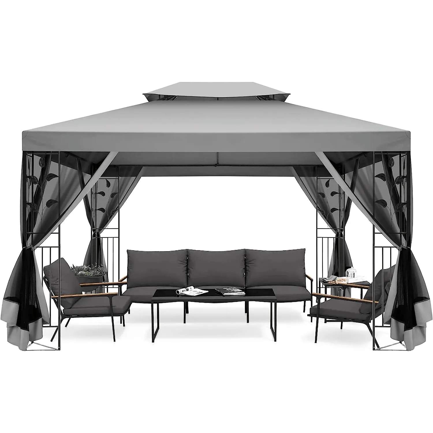 COBIZI 10x13 Outdoor Gazebo with Leaf Screen Steel Frame and Mosquito Netting