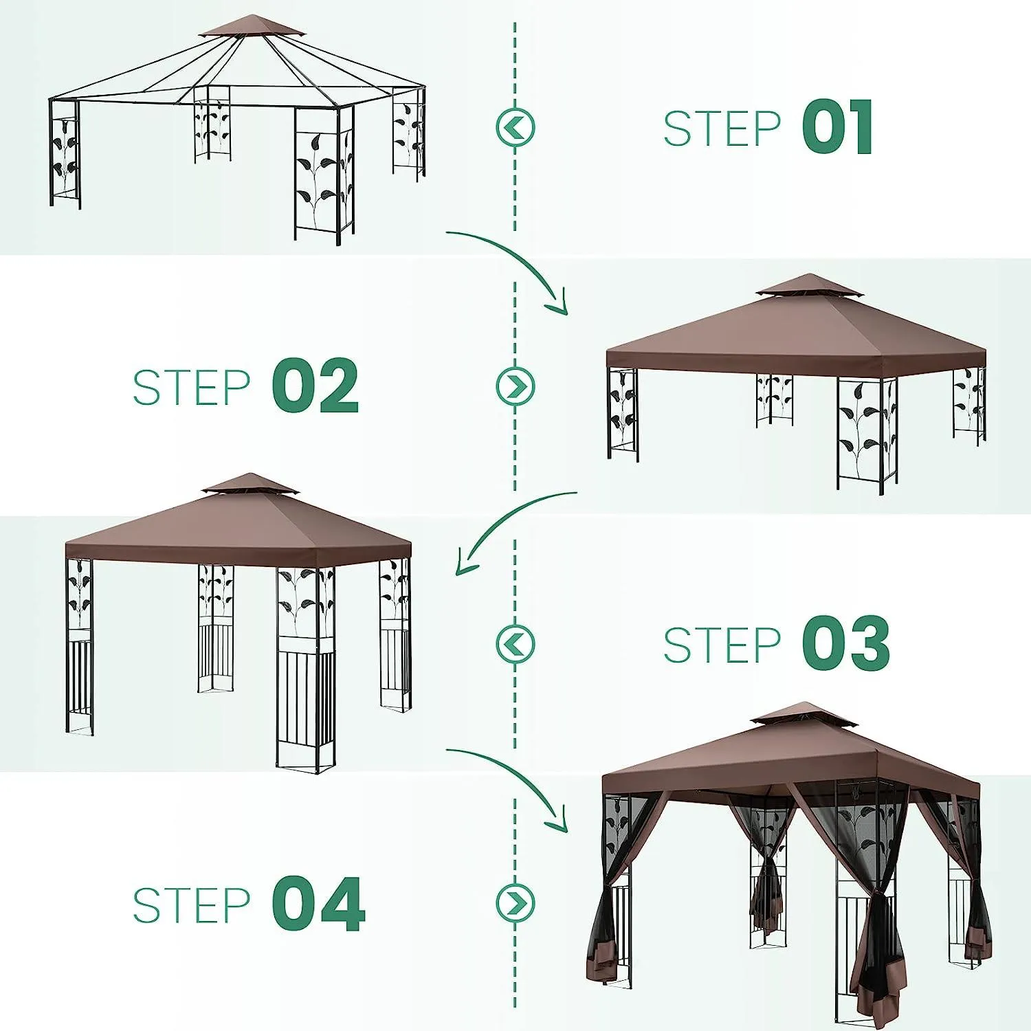 COBIZI 10x13 Outdoor Gazebo with Leaf Screen Steel Frame and Mosquito Netting