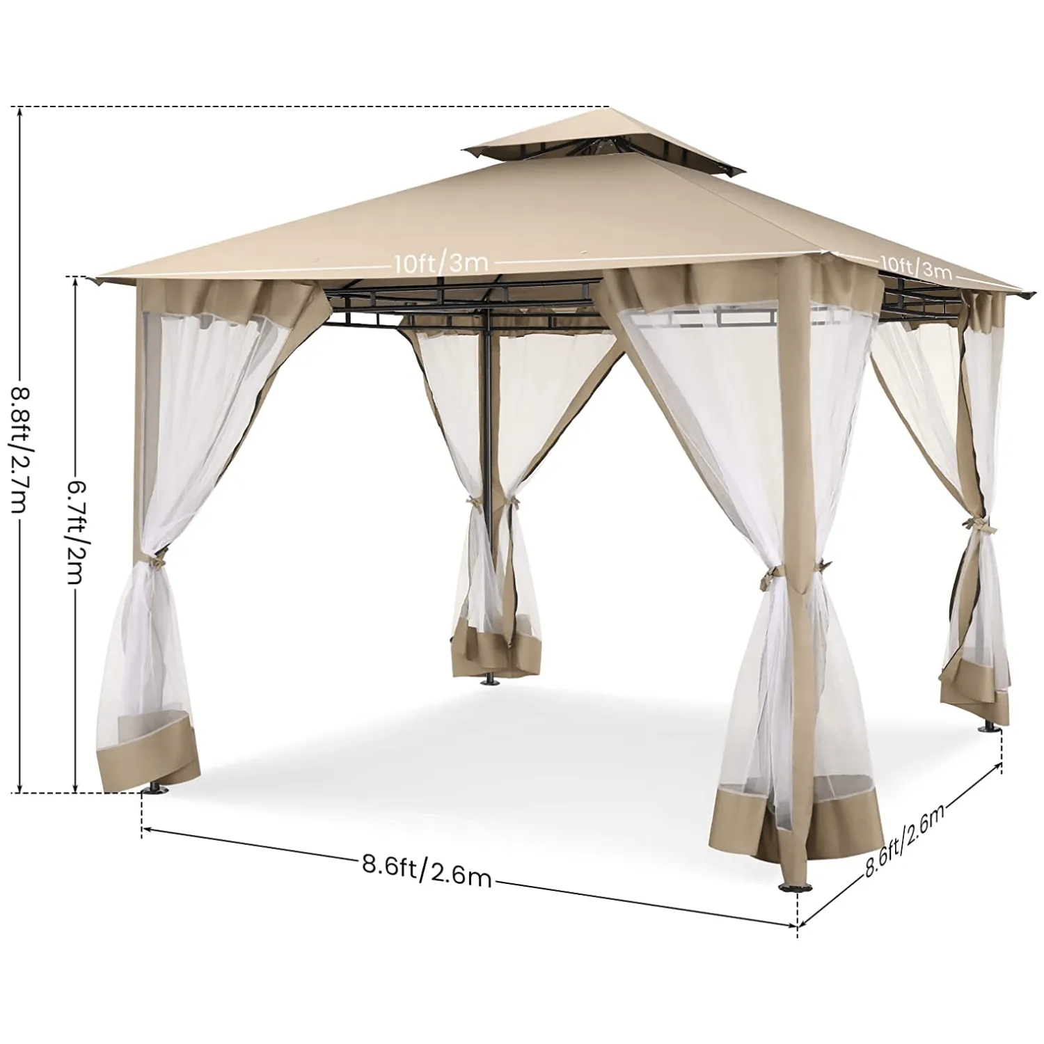 COBIZI Gazebo 10x10 Double Rooftops with Mosquito Netting Waterproof Screened Gazebo