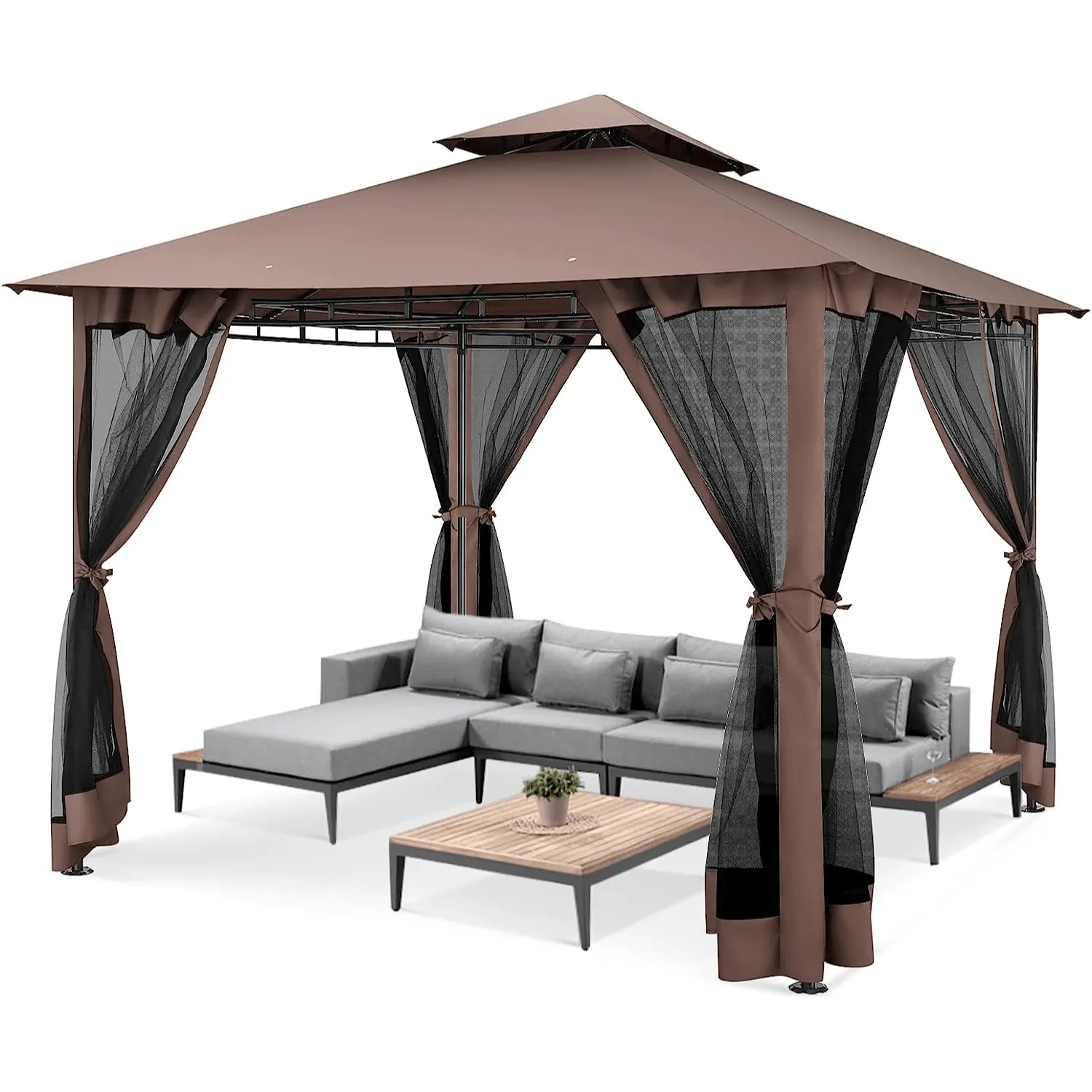 COBIZI Gazebo 10x10 Double Rooftops with Mosquito Netting Waterproof Screened Gazebo