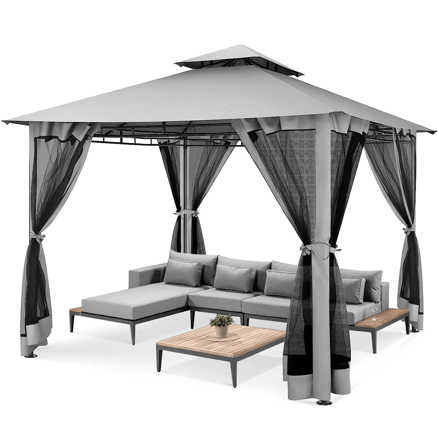 COBIZI Gazebo 10x10 Double Rooftops with Mosquito Netting Waterproof Screened Gazebo