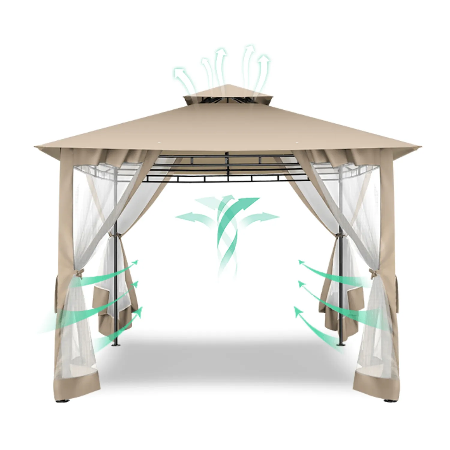 COBIZI Gazebo 10x10 Double Rooftops with Mosquito Netting Waterproof Screened Gazebo